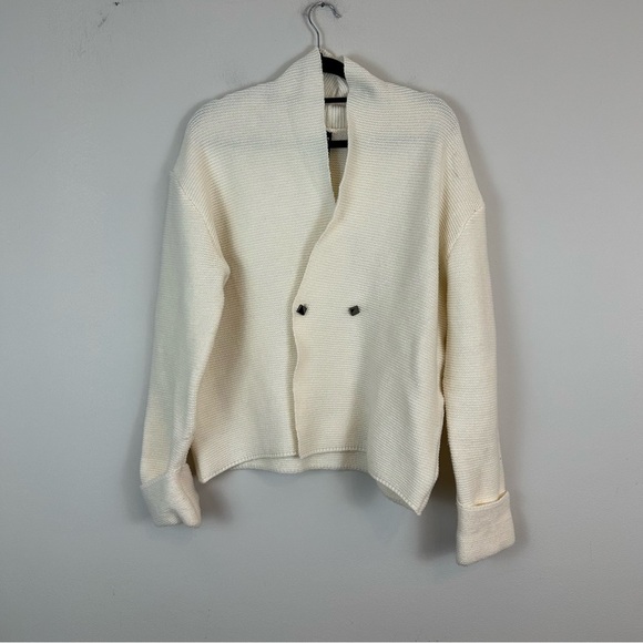 StyleWe | White Cream Button Front Oversized Rolled Cuff Cardigan Sweater Large - Picture 2 of 7
